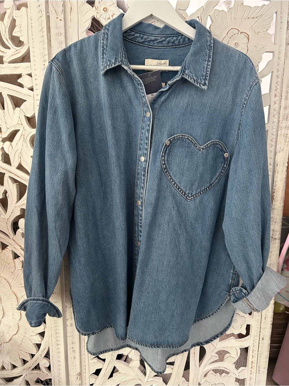 Universal Thread Denim Button-Up Shirt with Heart Patch